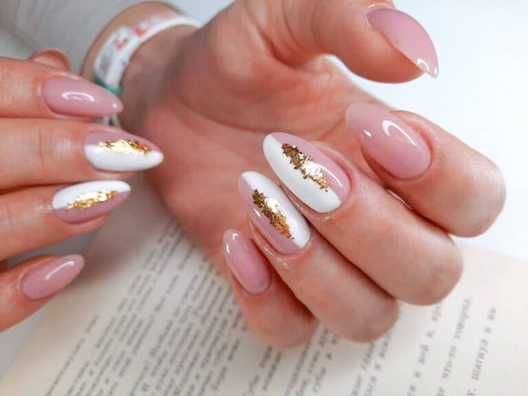 Gold Foil Accents On Accent Nails Visual Idea Gold Foil Accents On Accent Nails Visual Idea — Nail Extensions 2027