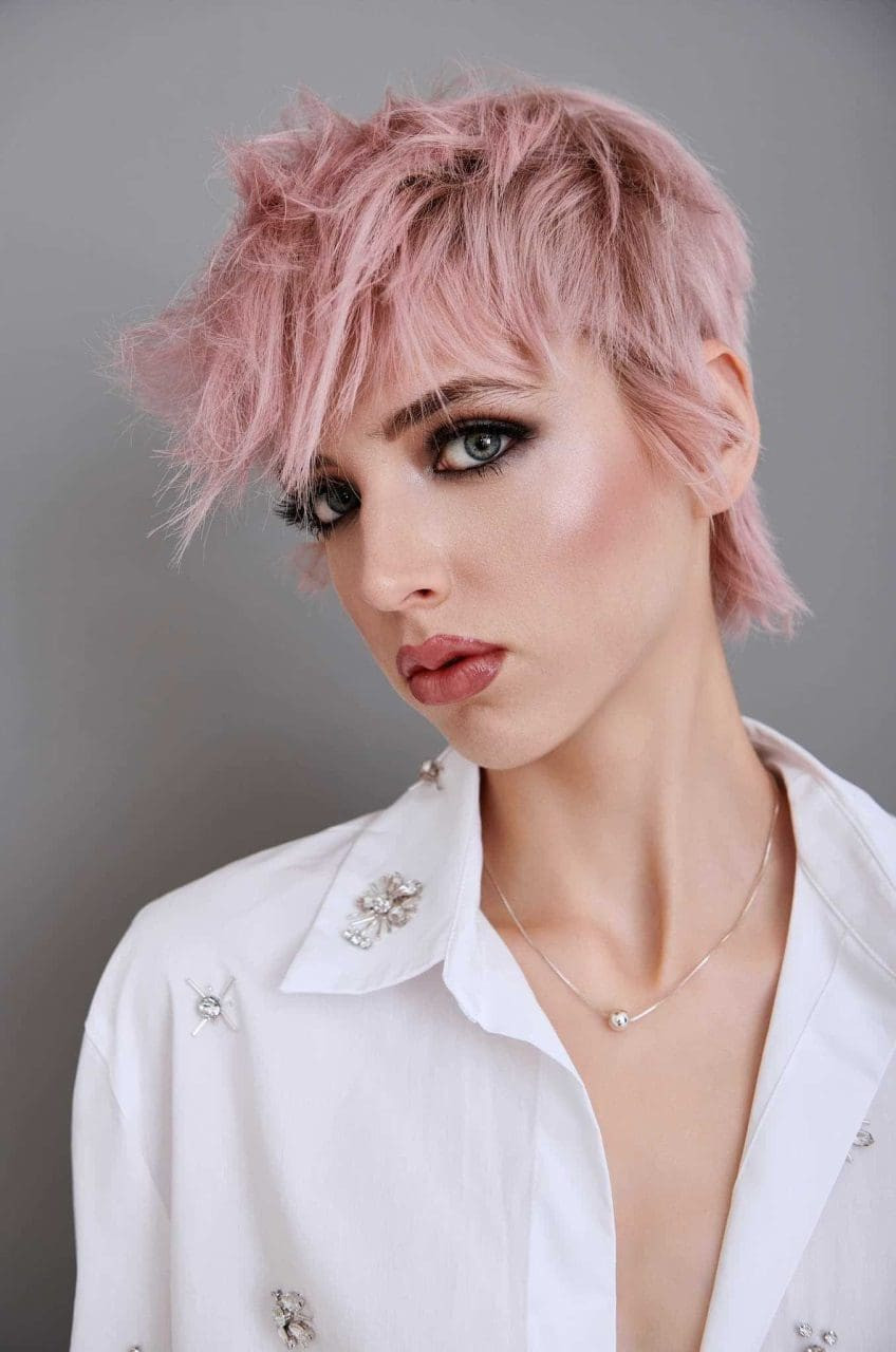Light Pink Pixie With Choppy Bangs Light Pink Pixie With Choppy Bangs — Pink Pixie 2027