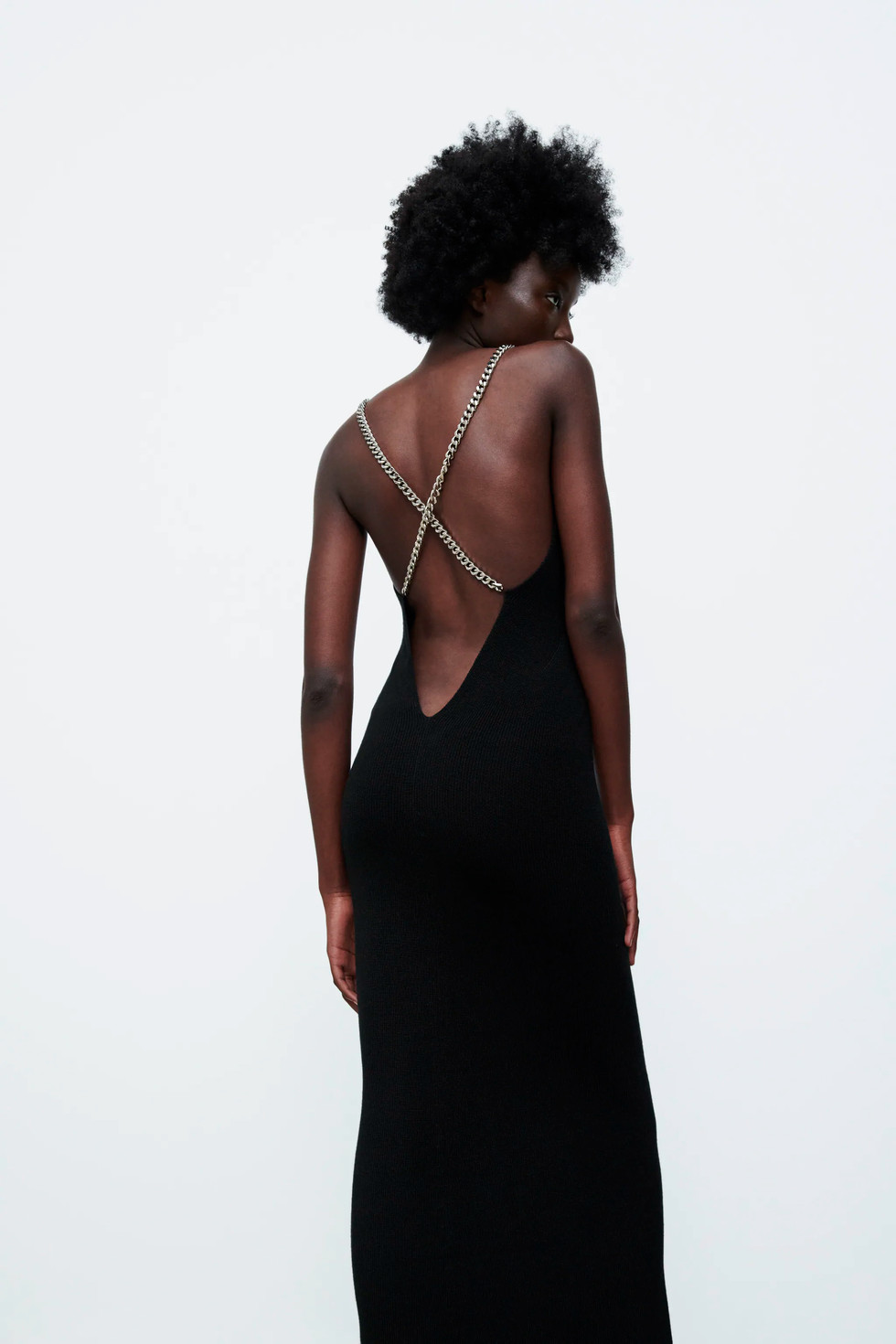 Ribbed Knit Maxi with Striking Silver Chain Straps Ribbed Knit Maxi with Striking Silver Chain Straps — Backless Dresses 2027
