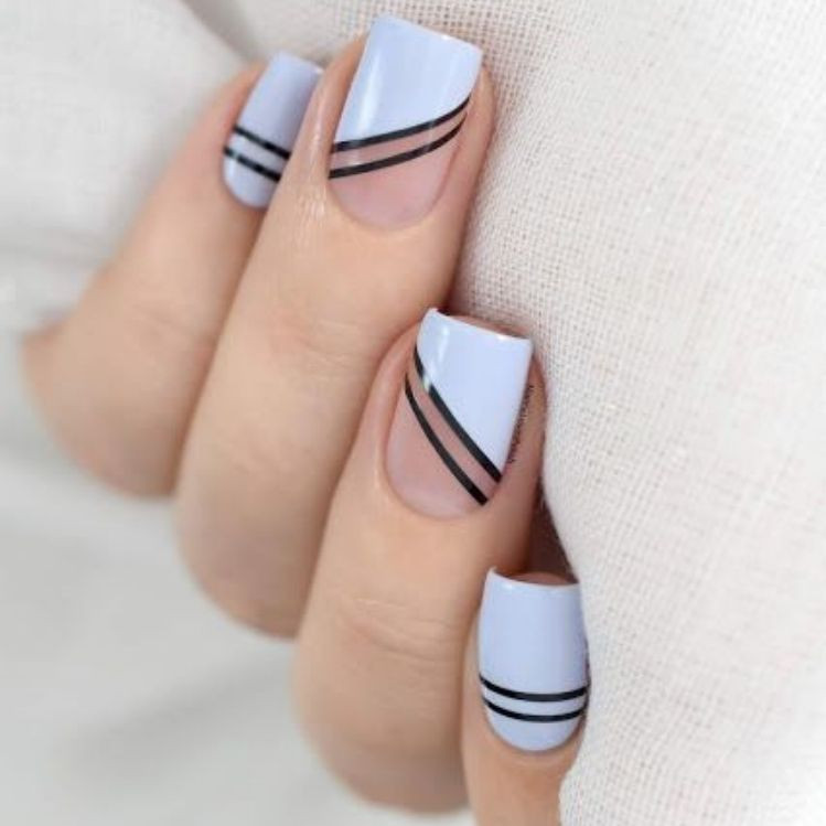 Pale Blue With Black Diagonal Lines Pale Blue With Black Diagonal Lines — Nails 2027 for Everyday