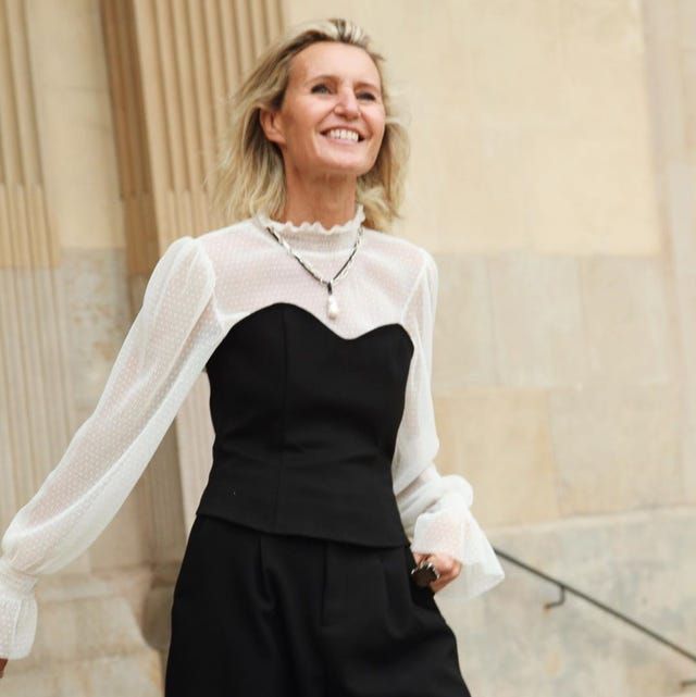 Sheer Polka Dot Blouse Layered Over a Bustier with Wide-Leg Trousers Sheer Polka Dot Blouse Layered Over a Bustier with Wide-Leg Trousers — Party Outfits 2027