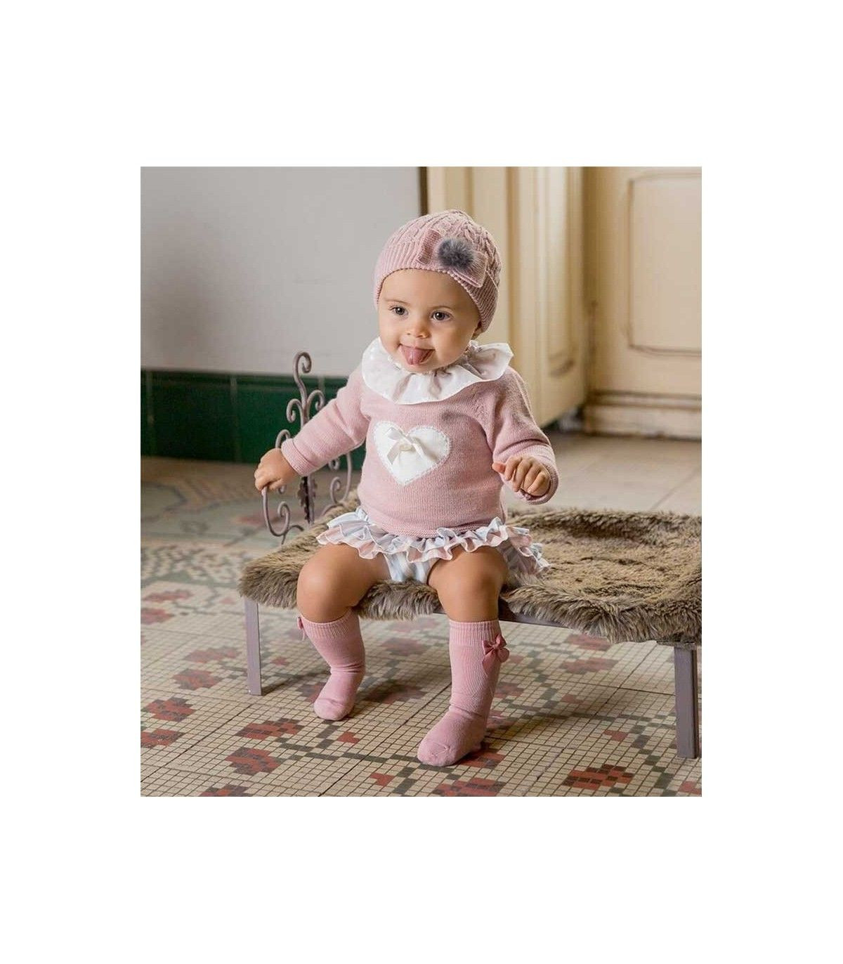 Pink Sweater with Ruffled Collar and Heart Applique Pink Sweater with Ruffled Collar and Heart Applique — Baby Outfits 2027