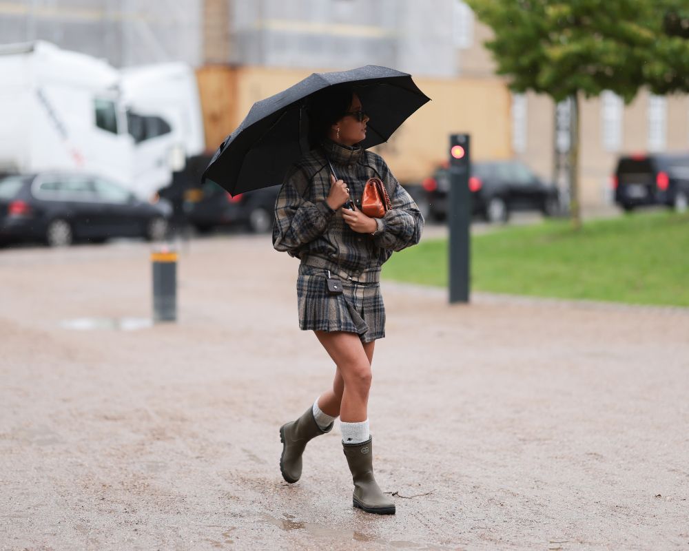 Fuzzy Jacket and Plaid Skirt: Cozy Textures for Wet Weather Fuzzy Jacket and Plaid Skirt: Cozy Textures for Wet Weather — Rainy Day Outfits 2027