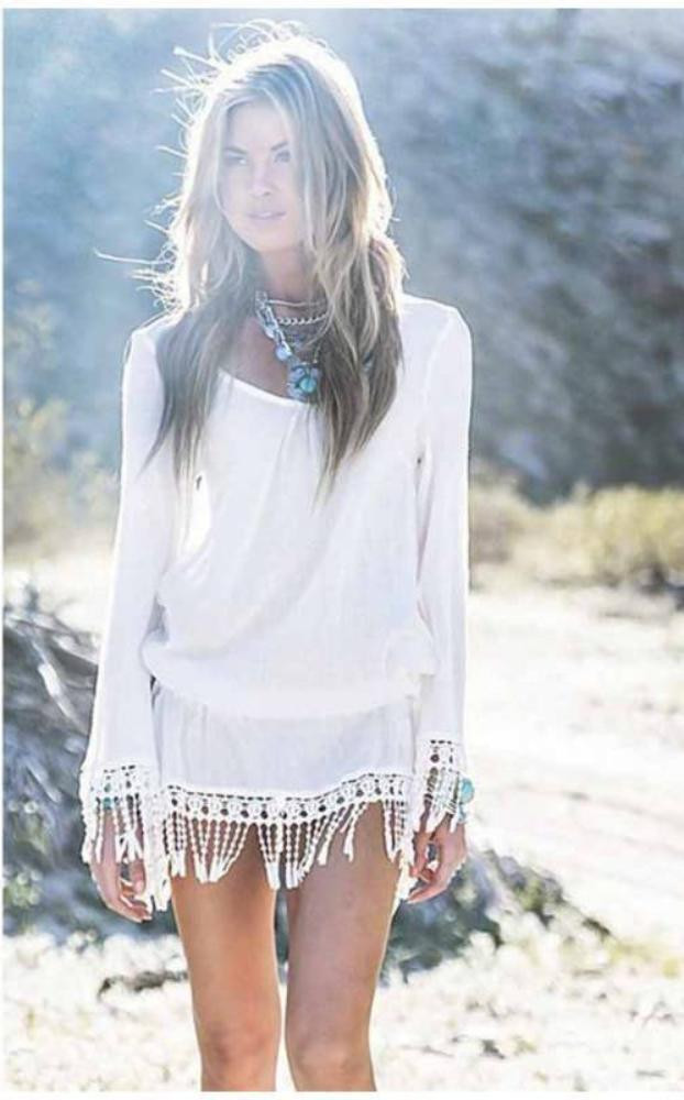White Mini Dress with Crochet Fringe Hem White Mini Dress with Crochet Fringe Hem — Beach Dresses 2027