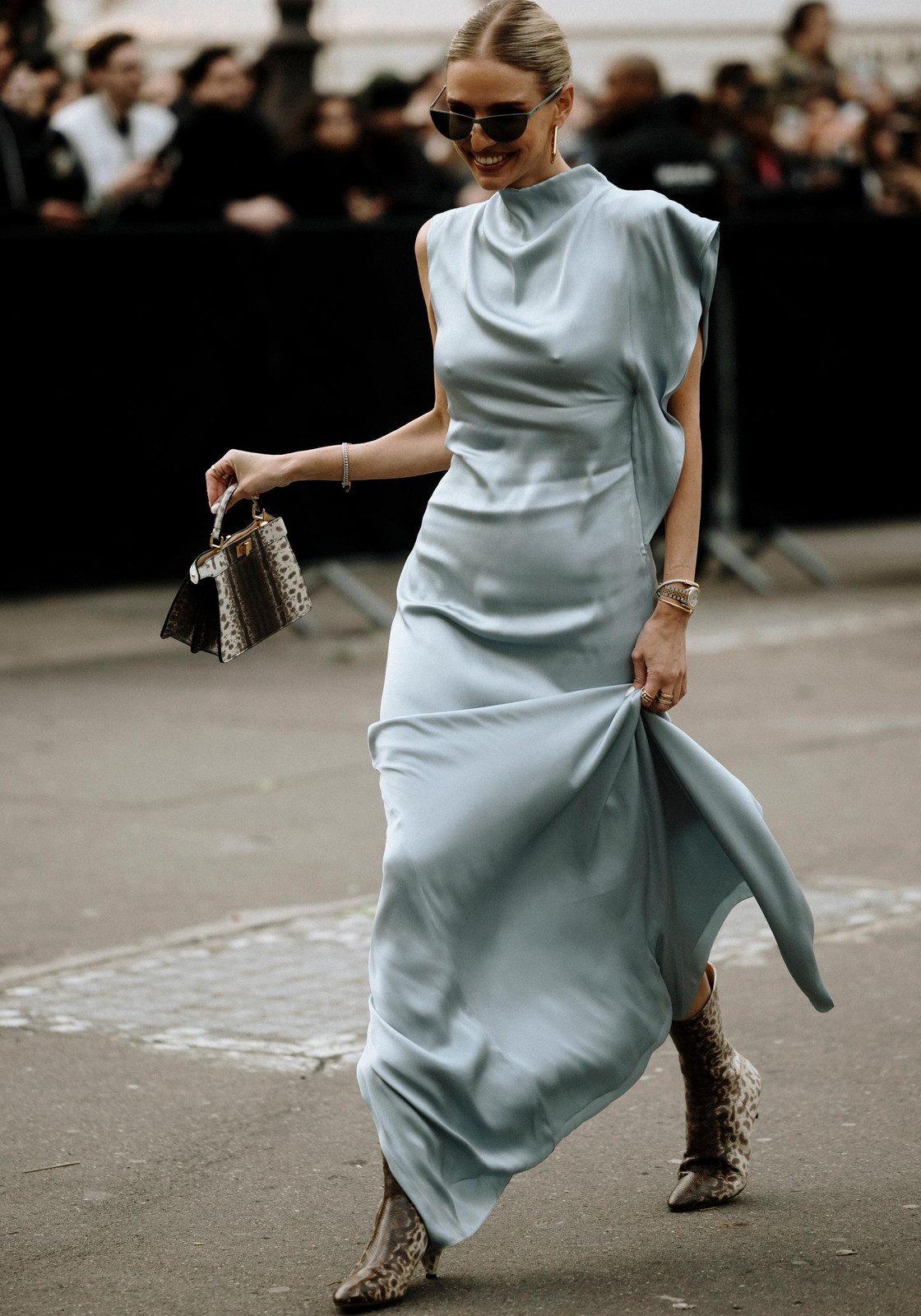 Light Blue Liquid Satin Maxi Dress with Cowl Neck Light Blue Liquid Satin Maxi Dress with Cowl Neck — Wedding Guest Outfits Cocktail 2027