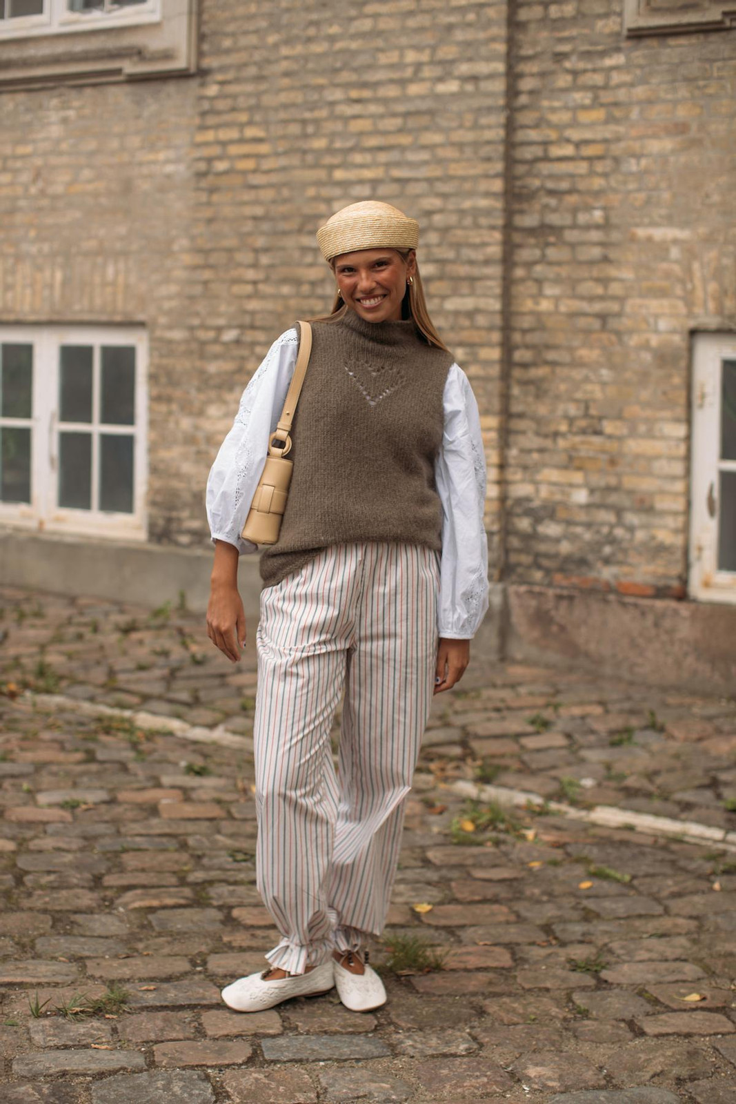Brown Knit Vest and Striped Trousers for Relaxed Scandi Charm Brown Knit Vest and Striped Trousers for Relaxed Scandi Charm — Scandi Outfits 2027