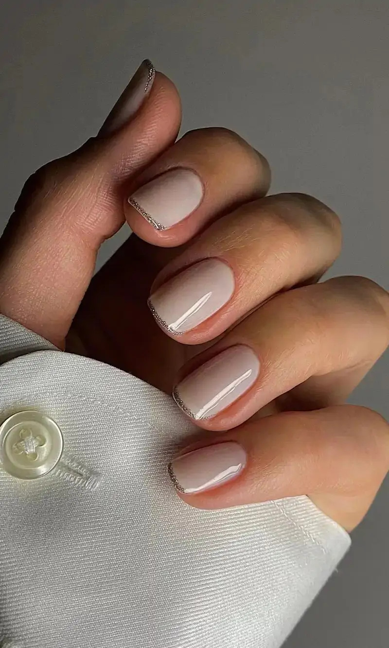 Silver Cuticle Line Beige Nails Silver Cuticle Line Beige Nails — Nude Nails 2027