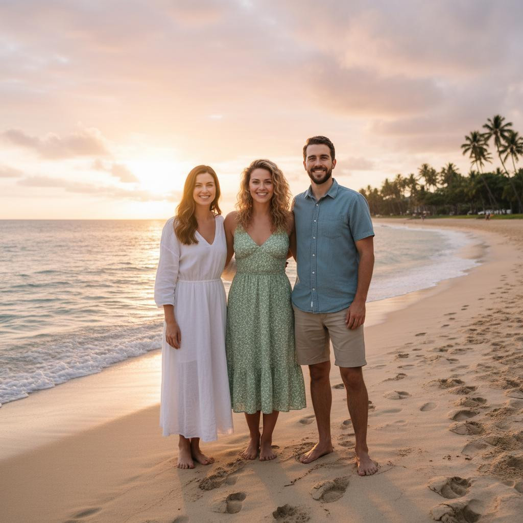 Coordinated Neutral Outfits with Pops of Green and Blue for Beach Photos Coordinated Neutral Outfits with Pops of Green and Blue for Beach Photos — Family Photo Outfits Beach 2027