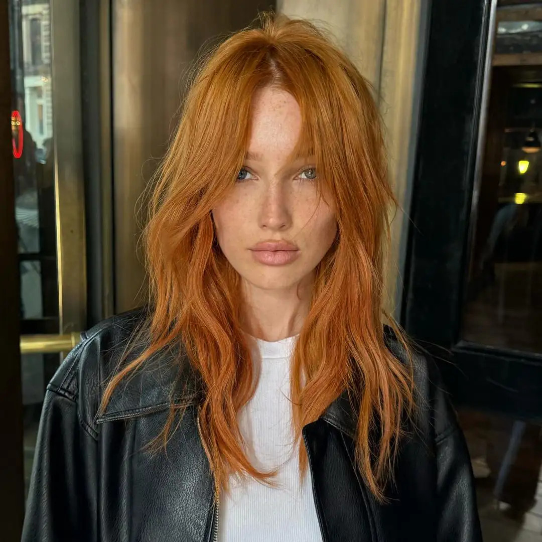 Vibrant Copper Shag With Long Bangs Vibrant Copper Shag With Long Bangs — Shag Haircut 2027