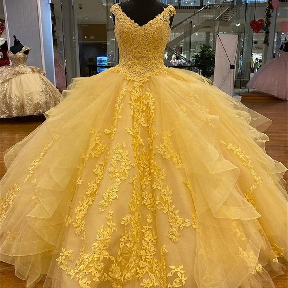 Yellow Ballgown with Sweetheart Neckline and Ruffled Skirt Yellow Ballgown with Sweetheart Neckline and Ruffled Skirt — Sweet 16 Dresses 2027