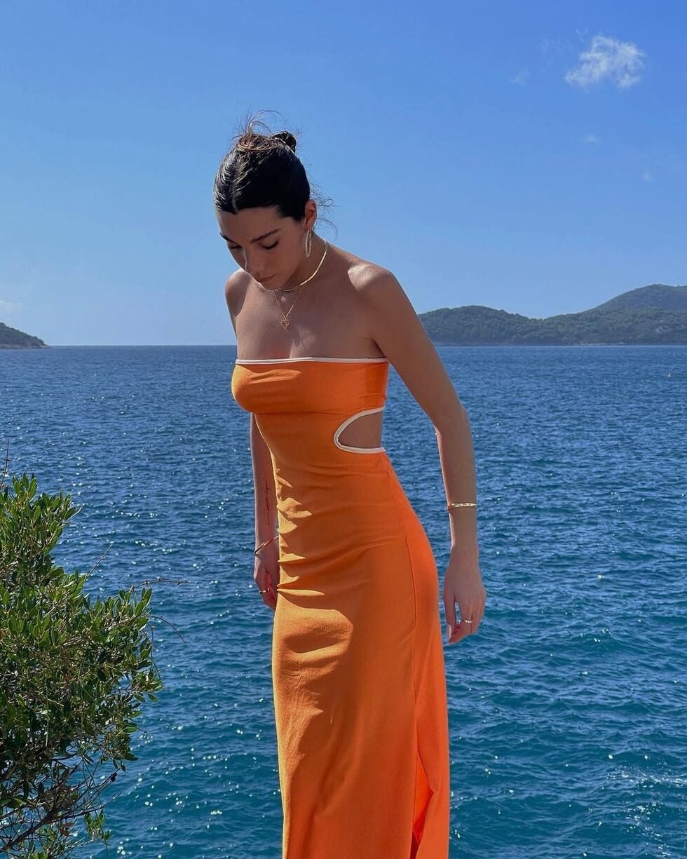 Orange Strapless Dress with Cut-Outs for Lakeside Evenings — Lake Outfits 2027