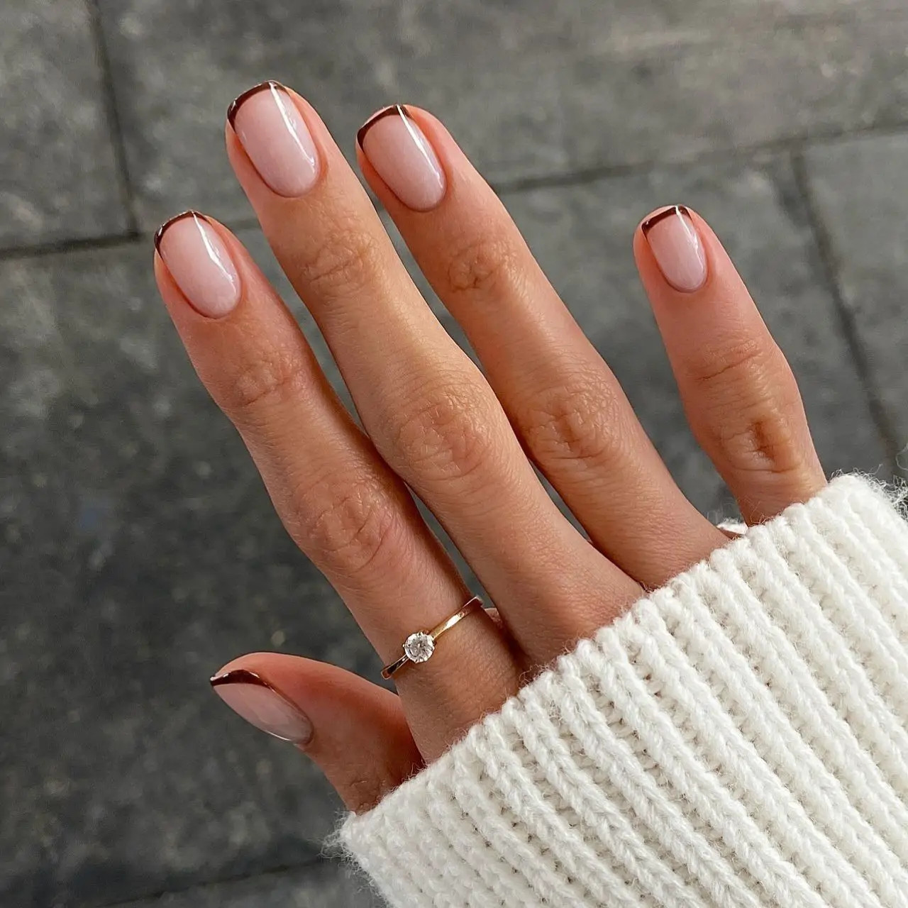 Sheer Nude Dark Brown French Tip Nails — Minimalist Nails 2027