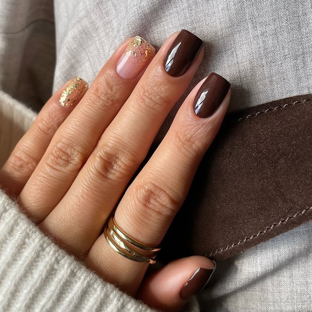 Chocolate Brown Gold Glitter Nails Chocolate Brown Gold Glitter Nails — Bridesmaid Nails 2027