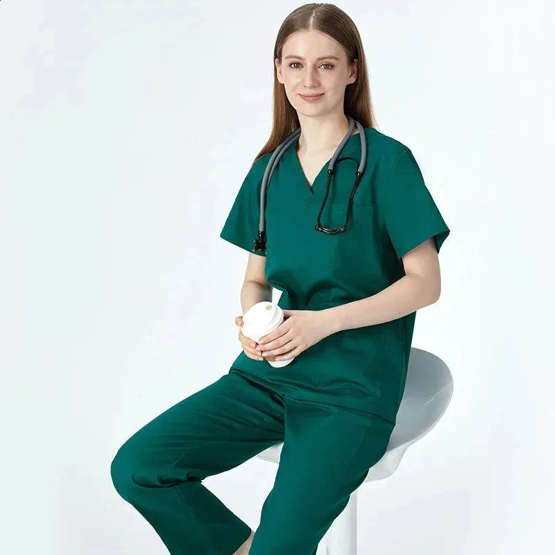 Light Blue Mandarin Collar Scrubs with Neckline Buttons — Nurse Outfits 2027