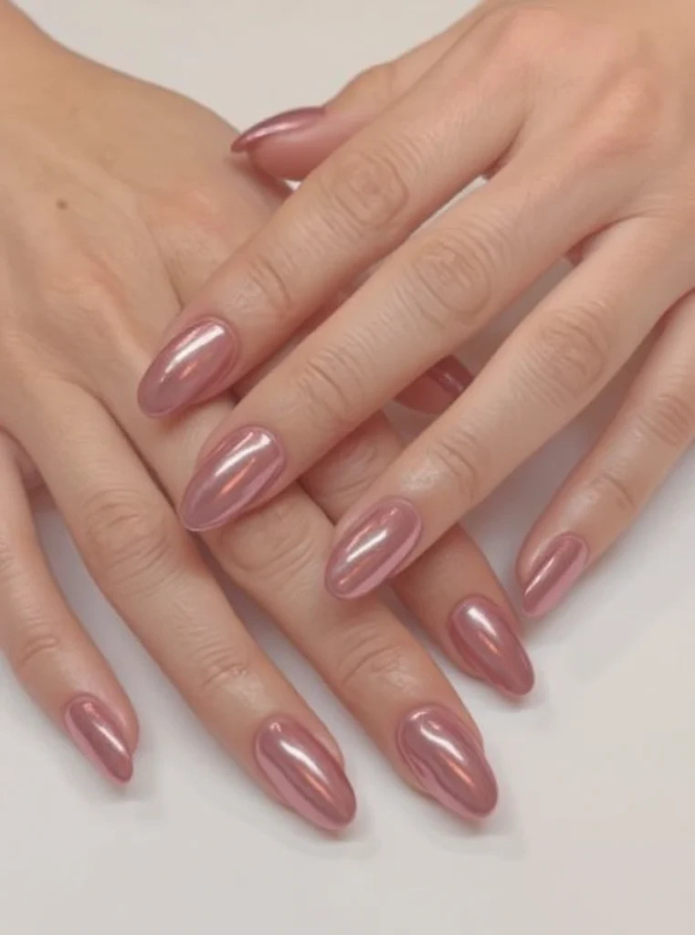 Rose Gold Chrome Almond Nails — Fall to Winter Nails 2026