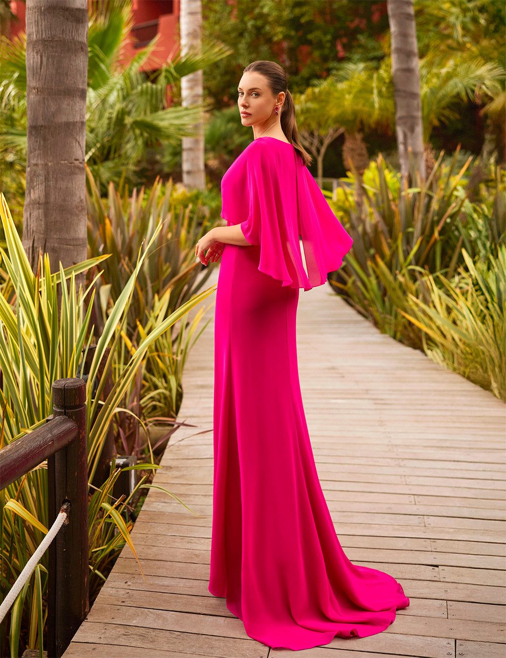 Glamorous Fuchsia Gown with Dramatic Cape Sleeves — Formal Dresses 2027