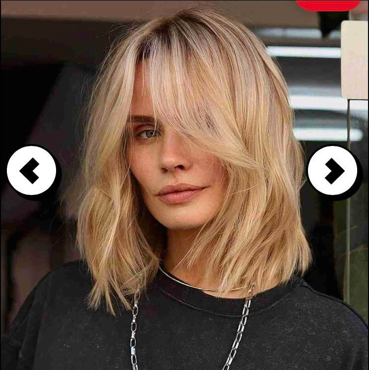 Textured Platinum Lob With Wispy Bangs Textured Platinum Lob With Wispy Bangs — Blonde Lob 2027