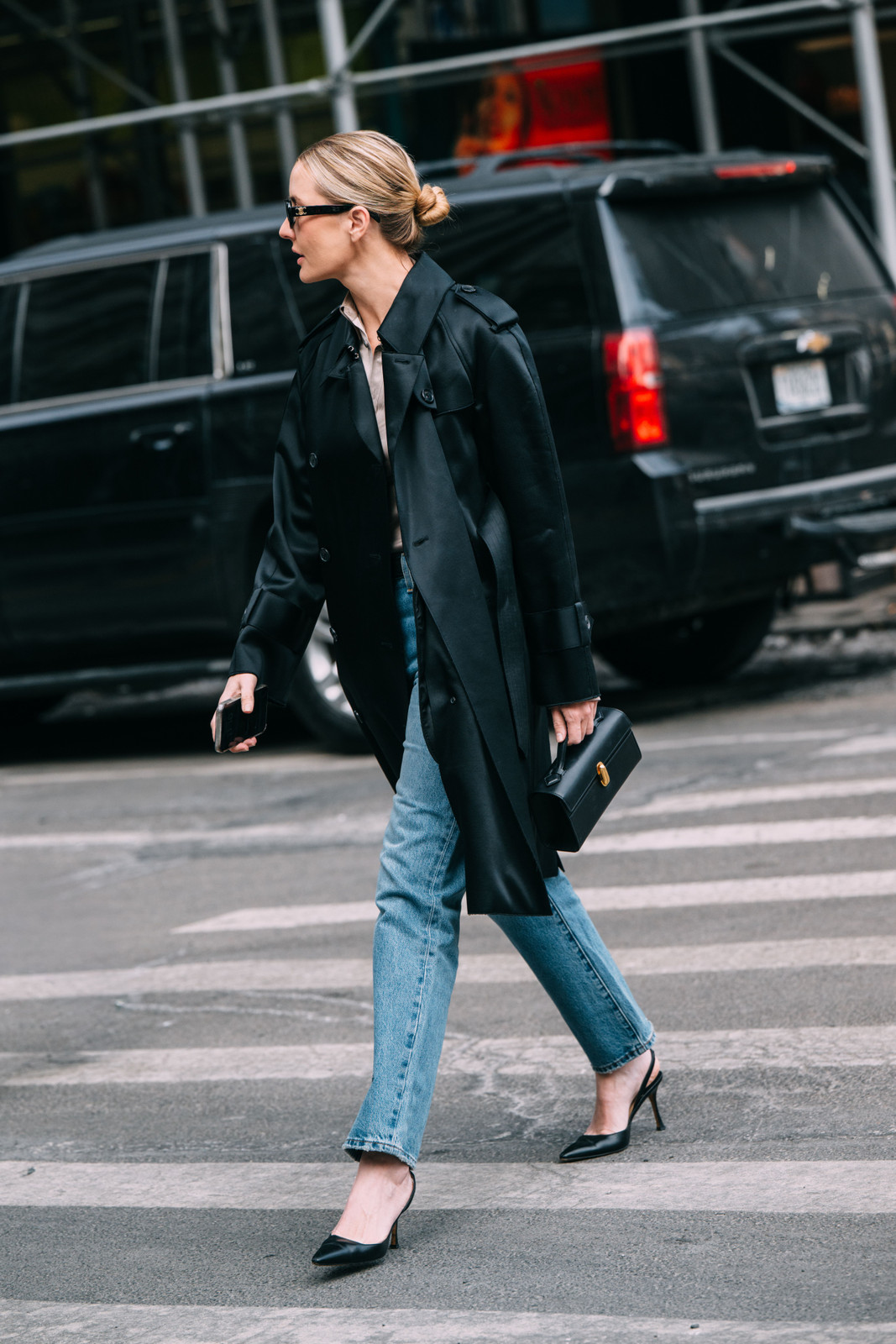 Satin Trench Coat Adds Glamour to a Casual Jeans and Heels Combination Spring Casual Outfits 2027