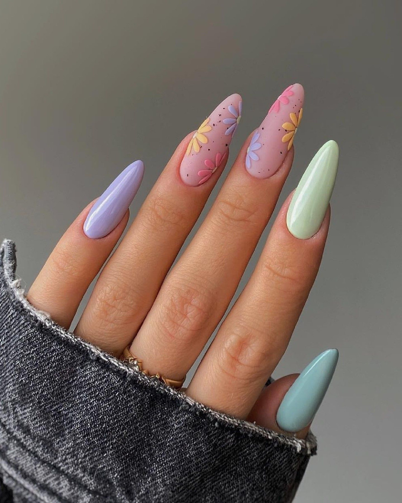 Mixed Finish Pastel Floral Almond Nails Mixed Finish Pastel Floral Almond Nails — Spring Floral Nails 2027