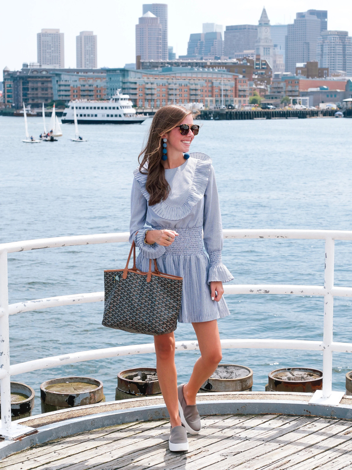 Playful Striped Mini Dress with Statement Earrings — Boston Outfits 2027