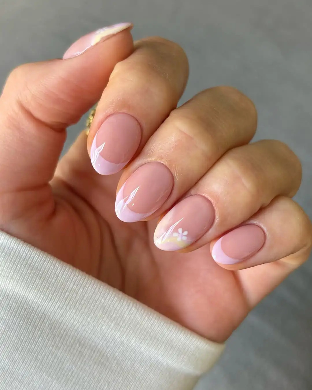 Milky Pink Pastel Floral French Nails — Wedding French Tip Nails 2027