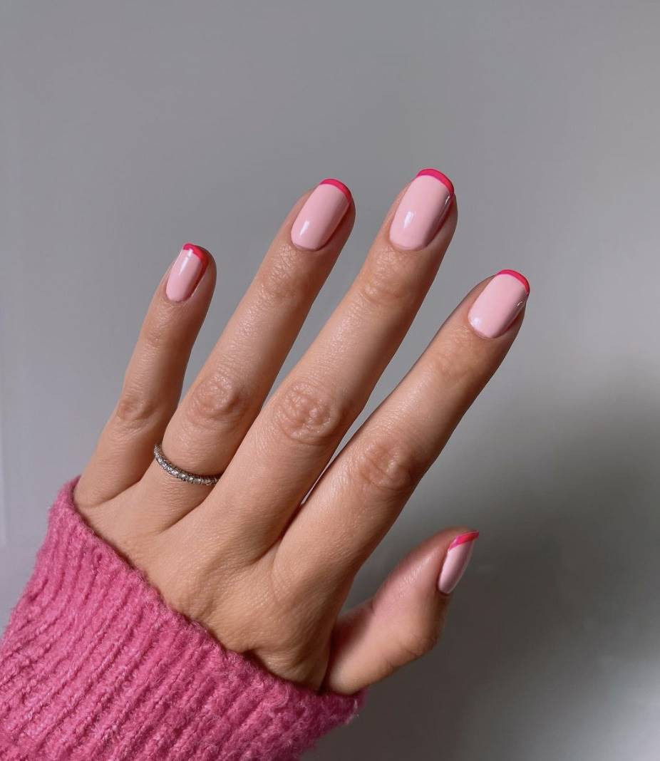 Neon Pink French Tip Oval Nails Neon Pink French Tip Oval Nails — Bridesmaid Nails Pink 2027