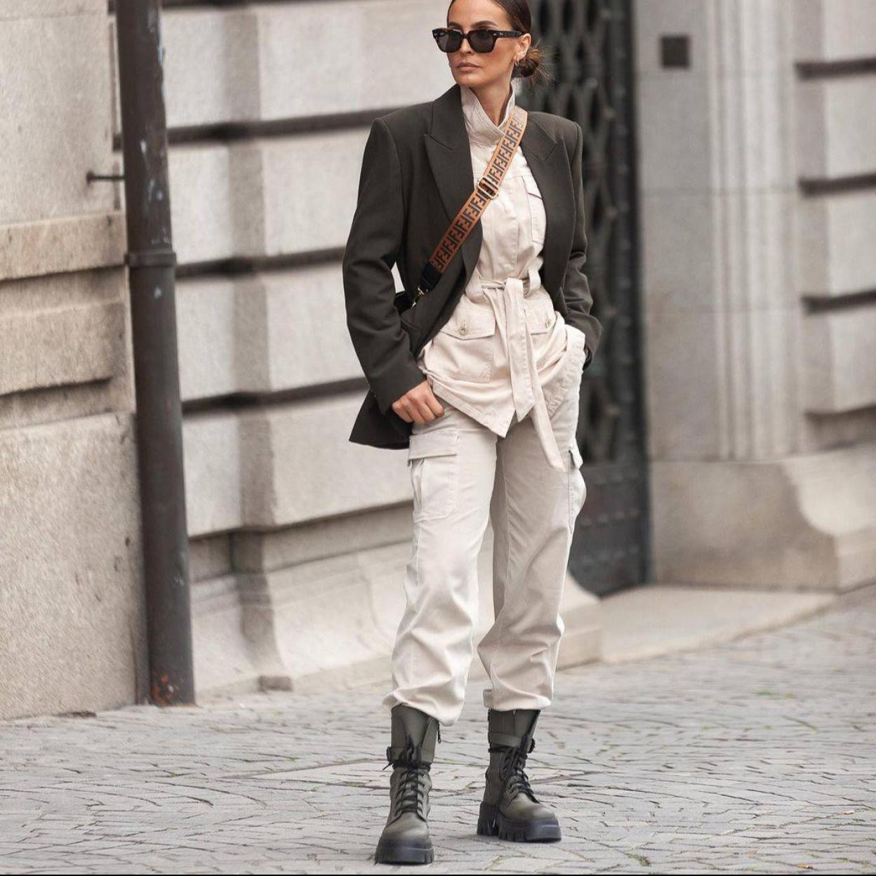 Utilitarian Jumpsuit with Khaki Combat Boots Utilitarian Jumpsuit with Khaki Combat Boots — Combat Boots Outfits 2027