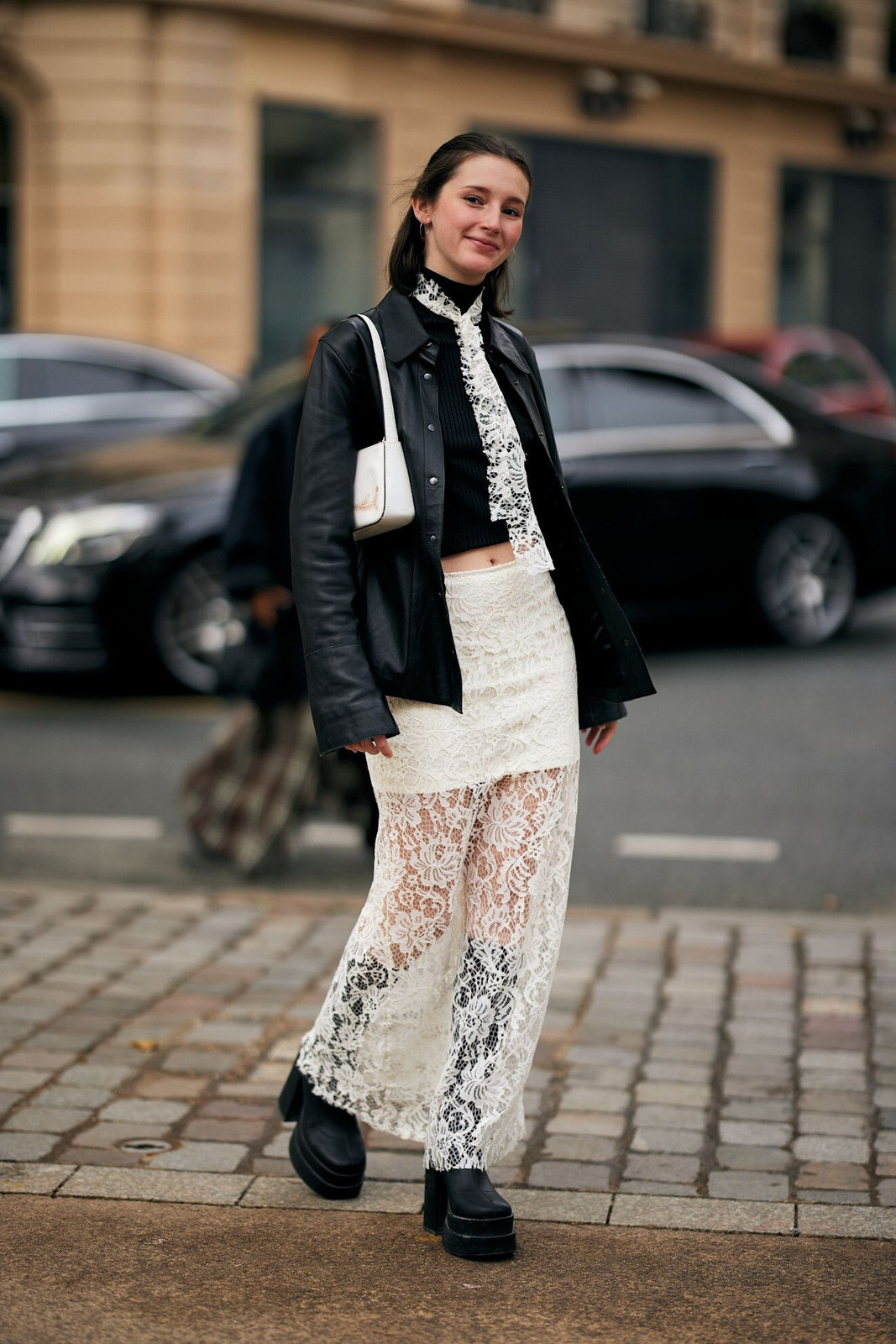 Lace Skirt Leather Jacket Knit Top Outfit Idea Lace Skirt Leather Jacket Knit Top Outfit Idea — Slip Skirts 2027