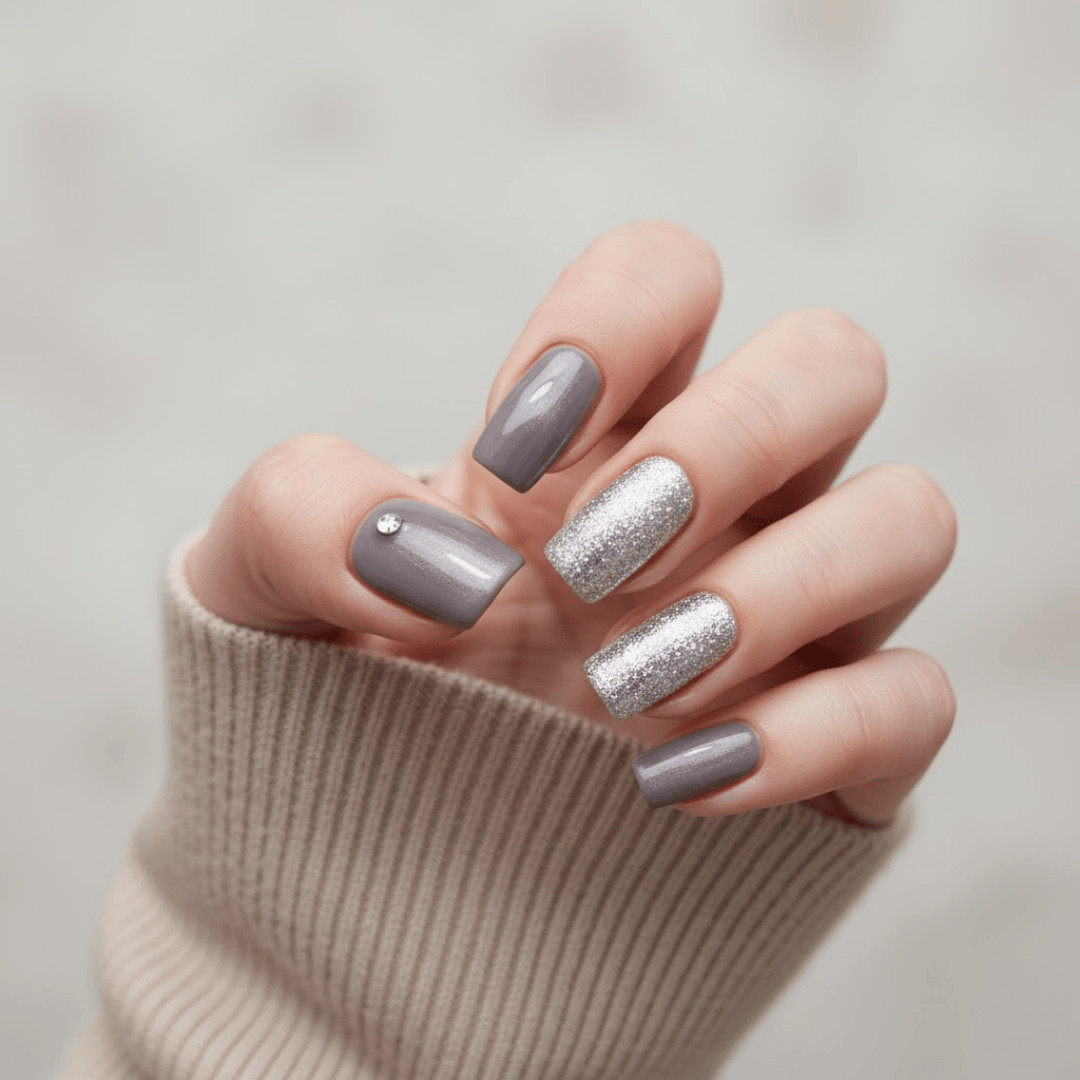 Grey Full Glitter Accent Nail Grey Full Glitter Accent Nail — Winter Glitter Nails 2027