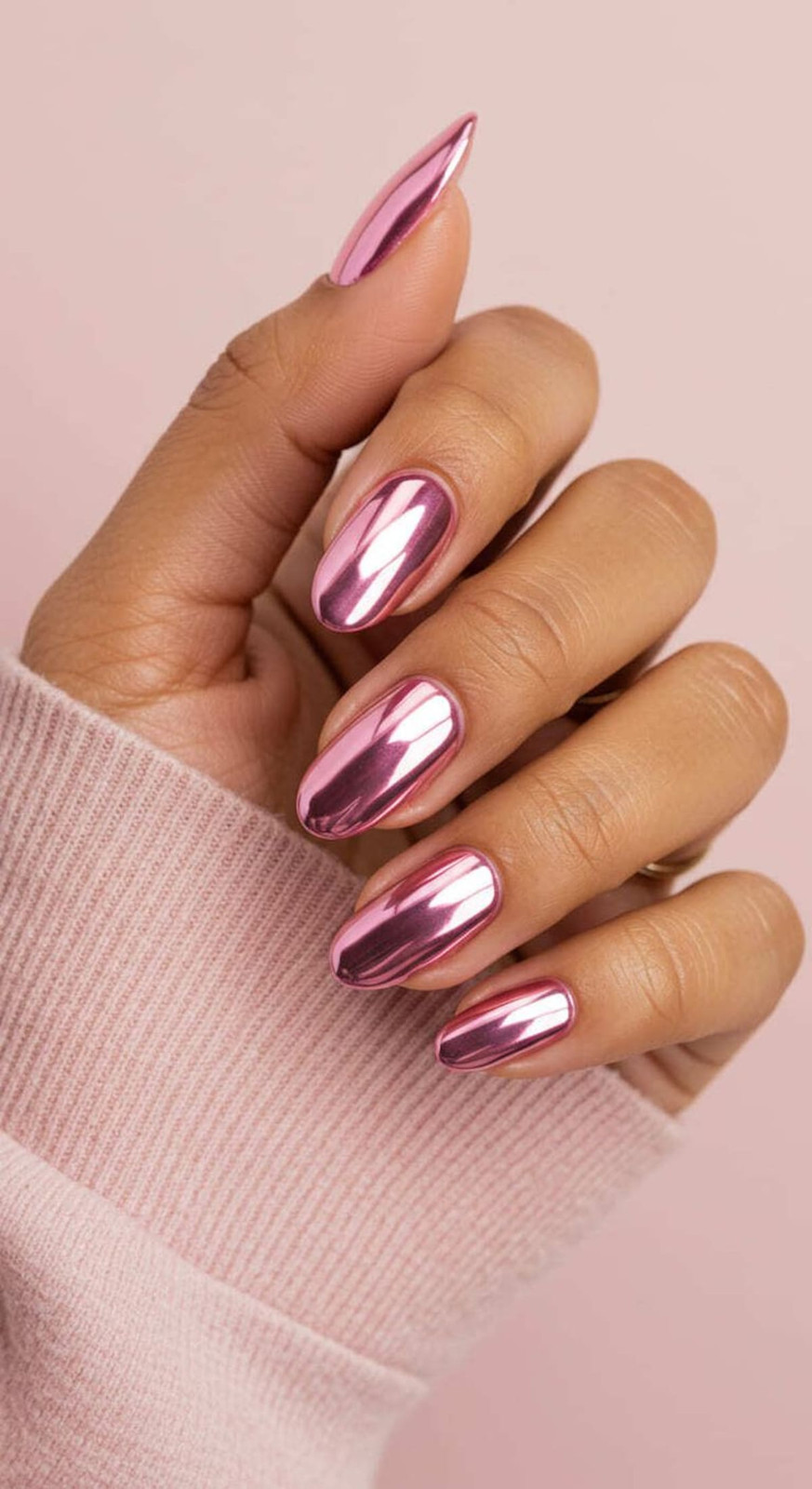 Bright Pink Mirror Chrome Ovals — Pink Chrome Nails 2027