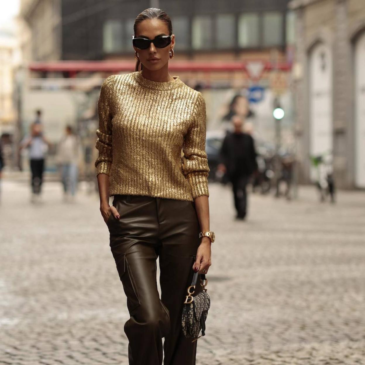 Casual Daytime: Gold Sequin Sweater with Cargo Pants Casual Daytime: Gold Sequin Sweater with Cargo Pants — Gold Outfits 2027