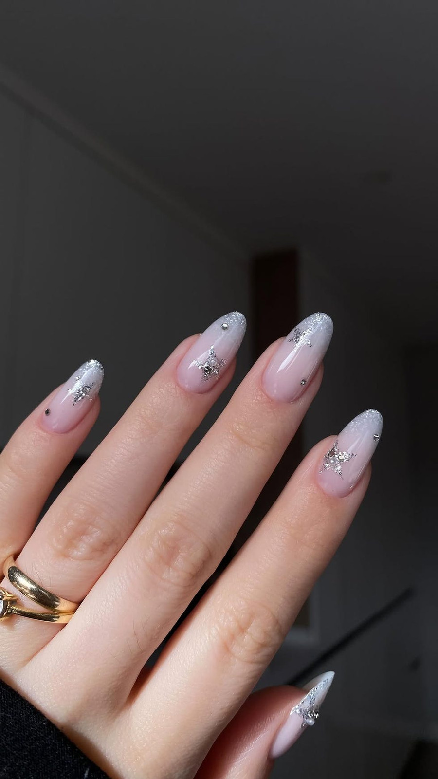 Sheer Pink Base Silver Glitter Tips Visual Idea — Girls Night Nails 2027