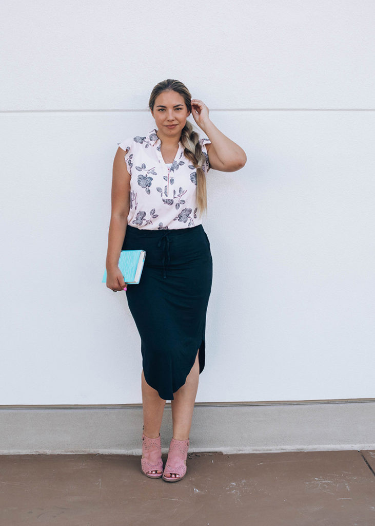 Pink Open-Toe Block Heels Outfit Idea — Teacher Outfits 2027