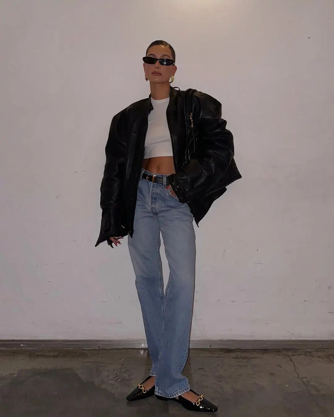 Black Leather Jacket White Crop Top Outfit Idea Black Leather Jacket White Crop Top Outfit Idea — Fall Leather Jacket Outfits 2026