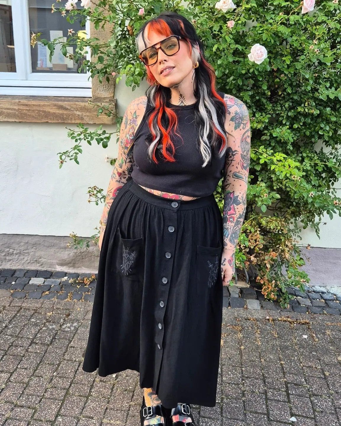 Alt Style with Crop Top and Embroidered Midi Skirt Alt Style with Crop Top and Embroidered Midi Skirt — Alt Outfits 2027
