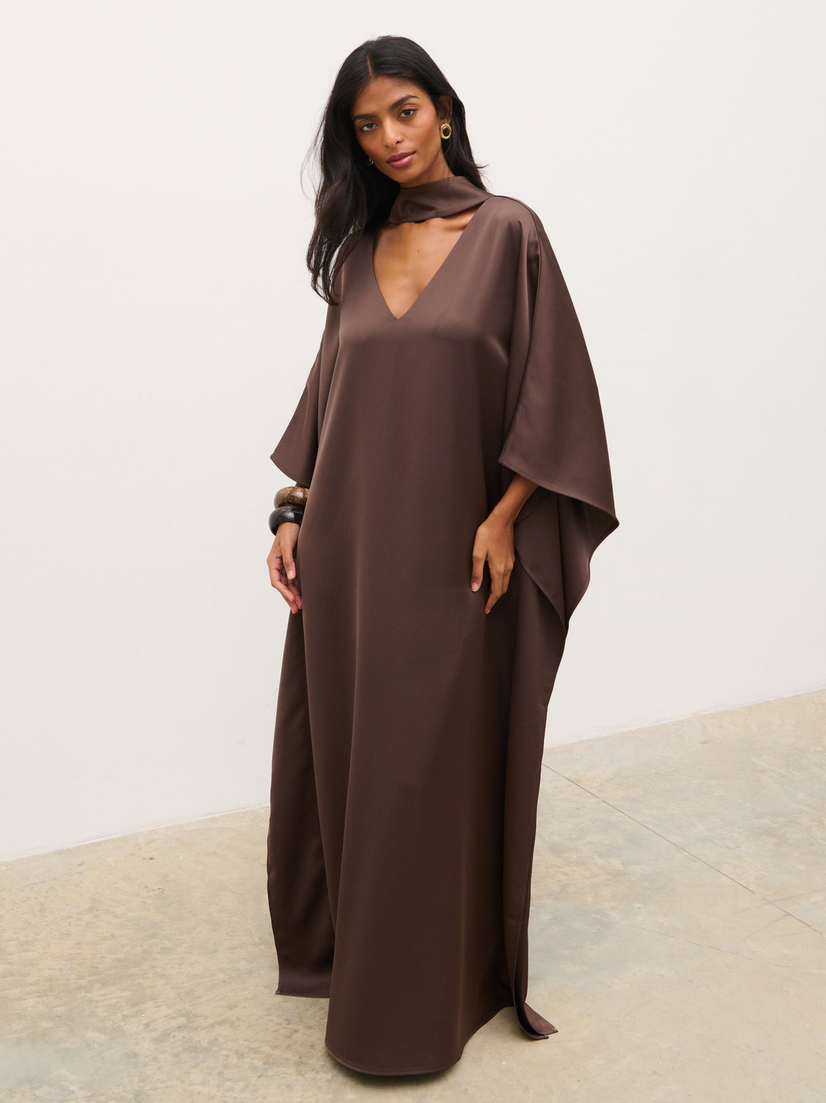 Elegant Chocolate Brown Satin Kaftan Dress Elegant Chocolate Brown Satin Kaftan Dress — Chocolate Brown Outfits 2027