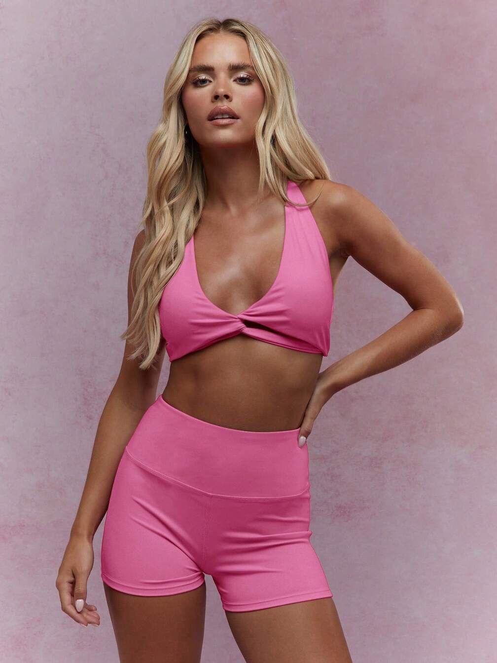 Vibrant Athleisure: Hot Pink Biker Shorts Set — Biker Shorts Outfits 2027