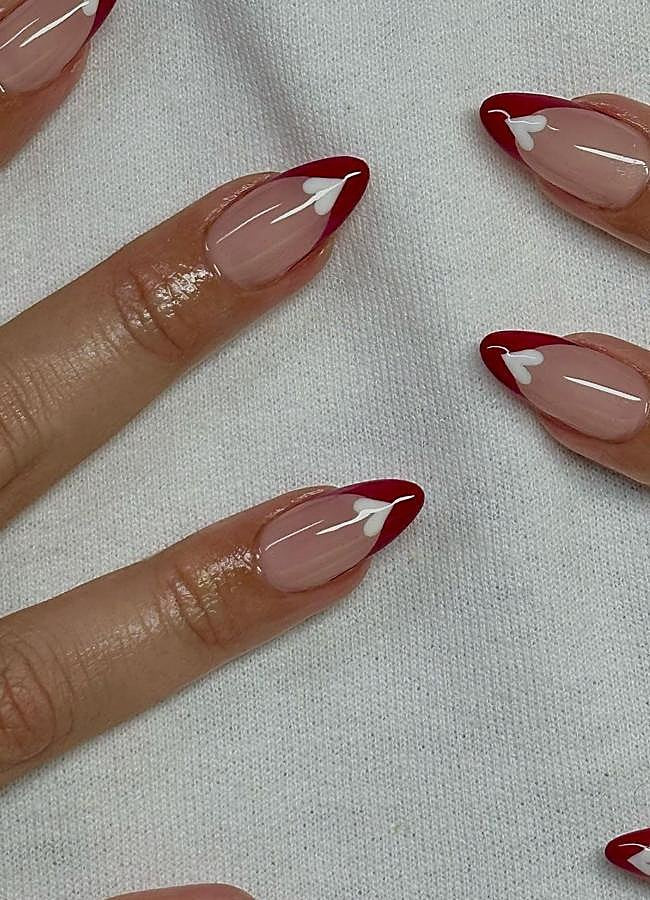 Red White Heart French Stiletto Red White Heart French Stiletto — Winter French Tip Nails 2027