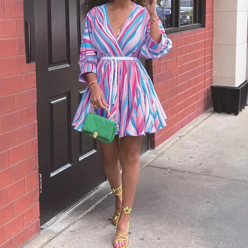 Vibrant Striped Dress with Belt: Playful Summer Ensemble Vibrant Striped Dress with Belt: Playful Summer Ensemble — Teen Outfits 2027