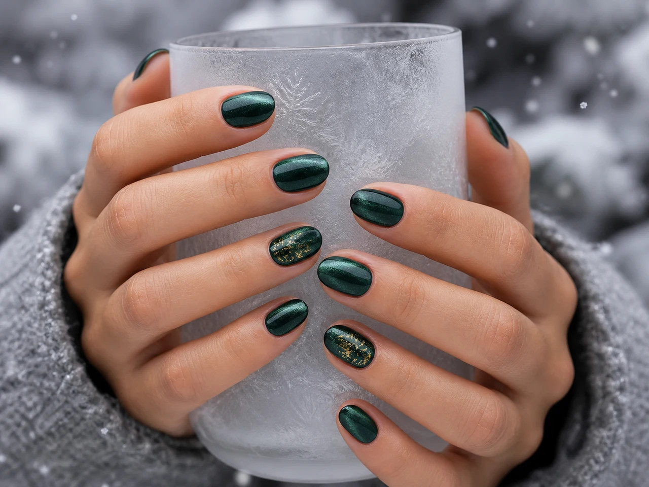 Emerald Green Shimmer with Gold Glitter Emerald Green Shimmer with Gold Glitter — Short Winter Nails 2027