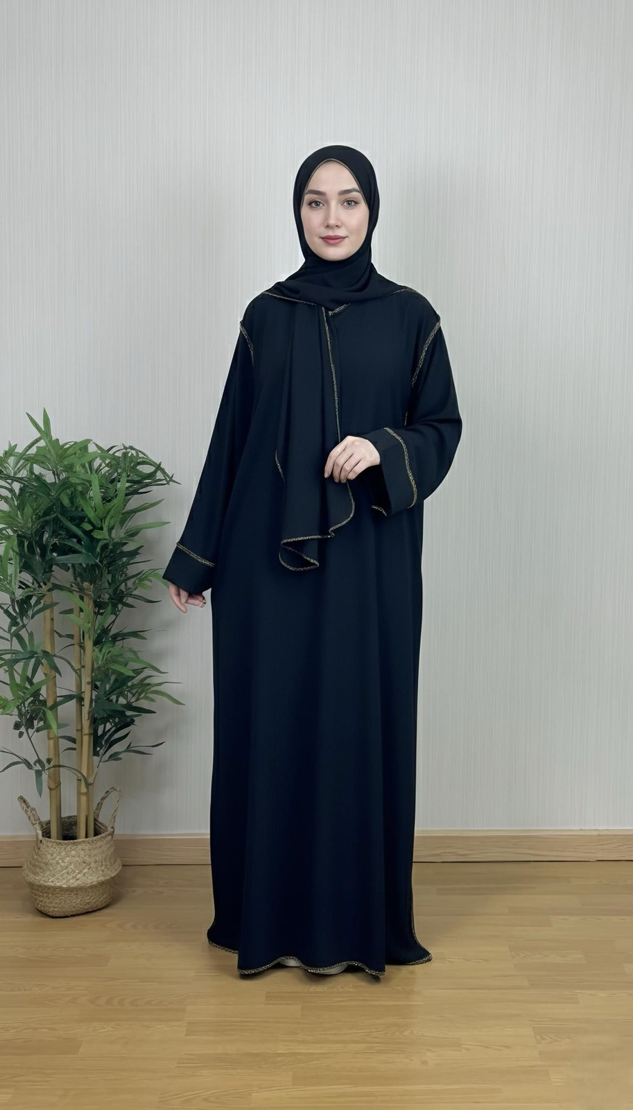 Black Abaya with Gold Trim for Modest Elegance Black Abaya with Gold Trim for Modest Elegance — Hijab Outfits 2027