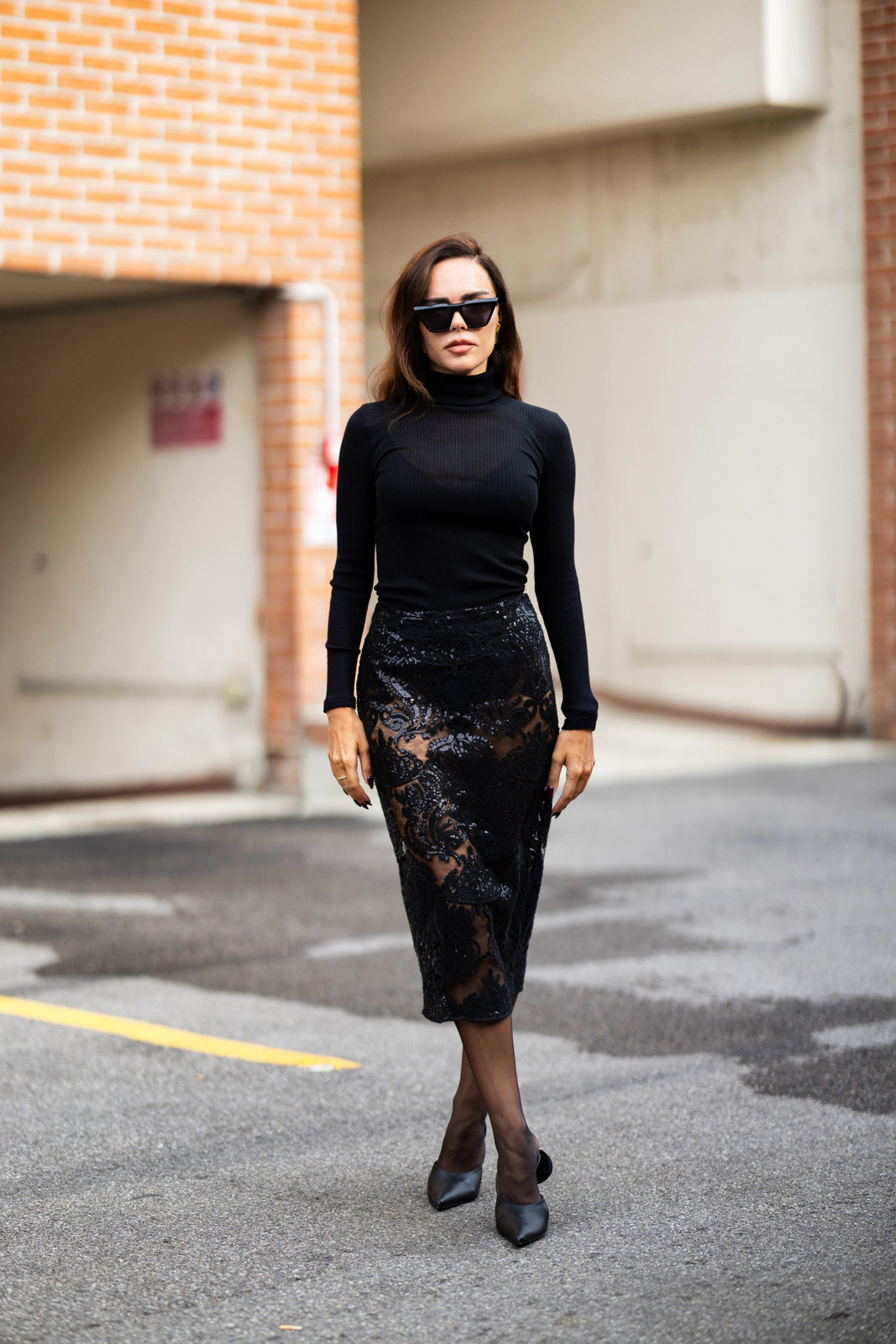 Sequined Lace Pencil Skirt with Black Turtleneck for Evening Glam — Slip Skirt Outfits 2027