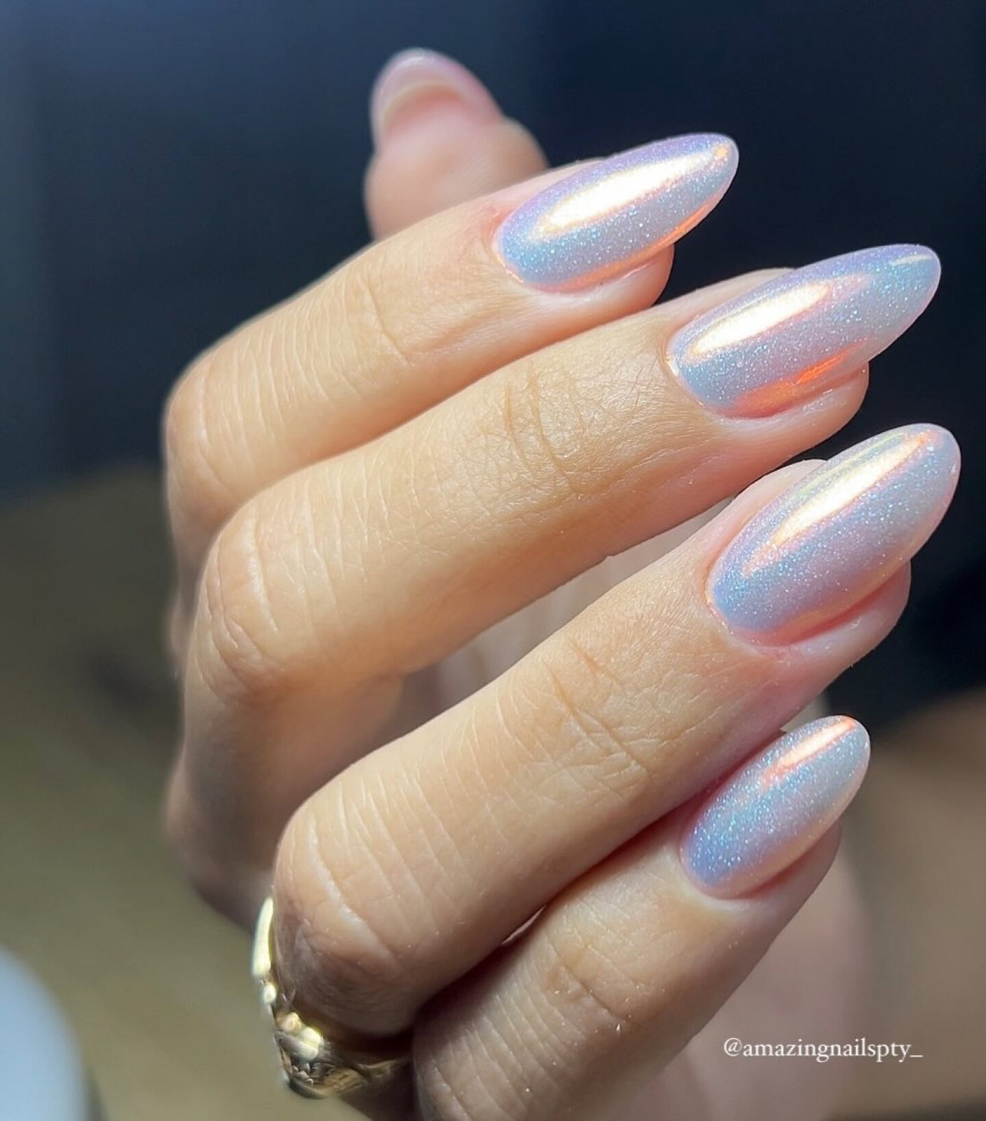 Shimmering Iridescent Chrome Almonds — Prom Almond Nails 2027