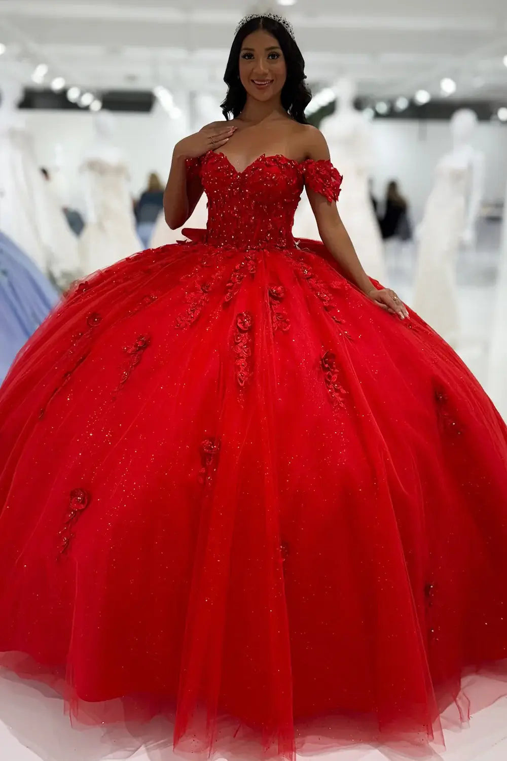 Vibrant Red Ball Gown with Off-the-Shoulder Sparkle Vibrant Red Ball Gown with Off-the-Shoulder Sparkle — Sweet 16 Dresses 2027