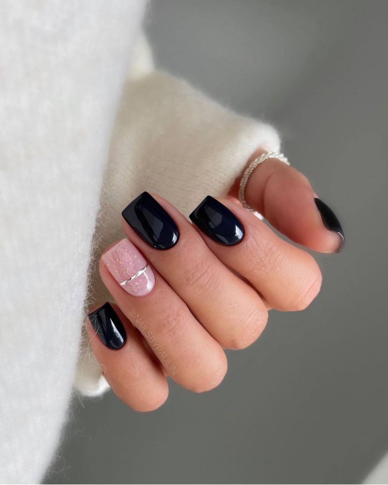 Dark Base with Pink Glitter Accent Dark Base with Pink Glitter Accent — Dark Nails 2027