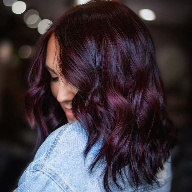 Plum Brown Lob With Waves — Hair Color Ideas 2027 for Dark Hair