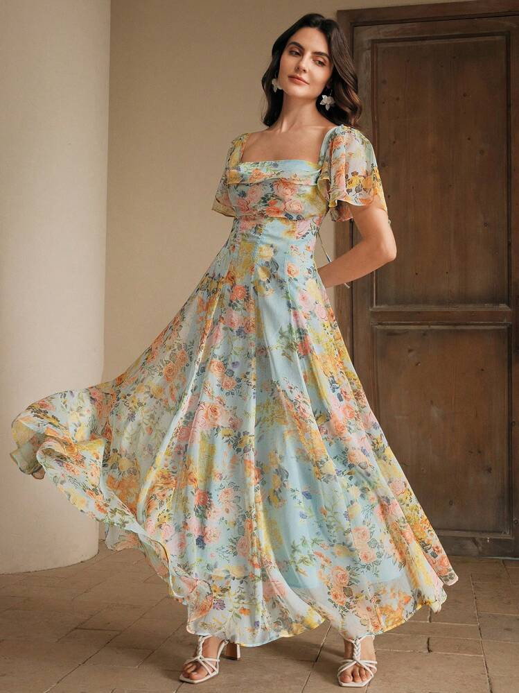 Flowy Blue Floral Maxi Dress with Flutter Sleeves for a Romantic Brunch Flowy Blue Floral Maxi Dress with Flutter Sleeves for a Romantic Brunch — Cute Brunch Dress 2027