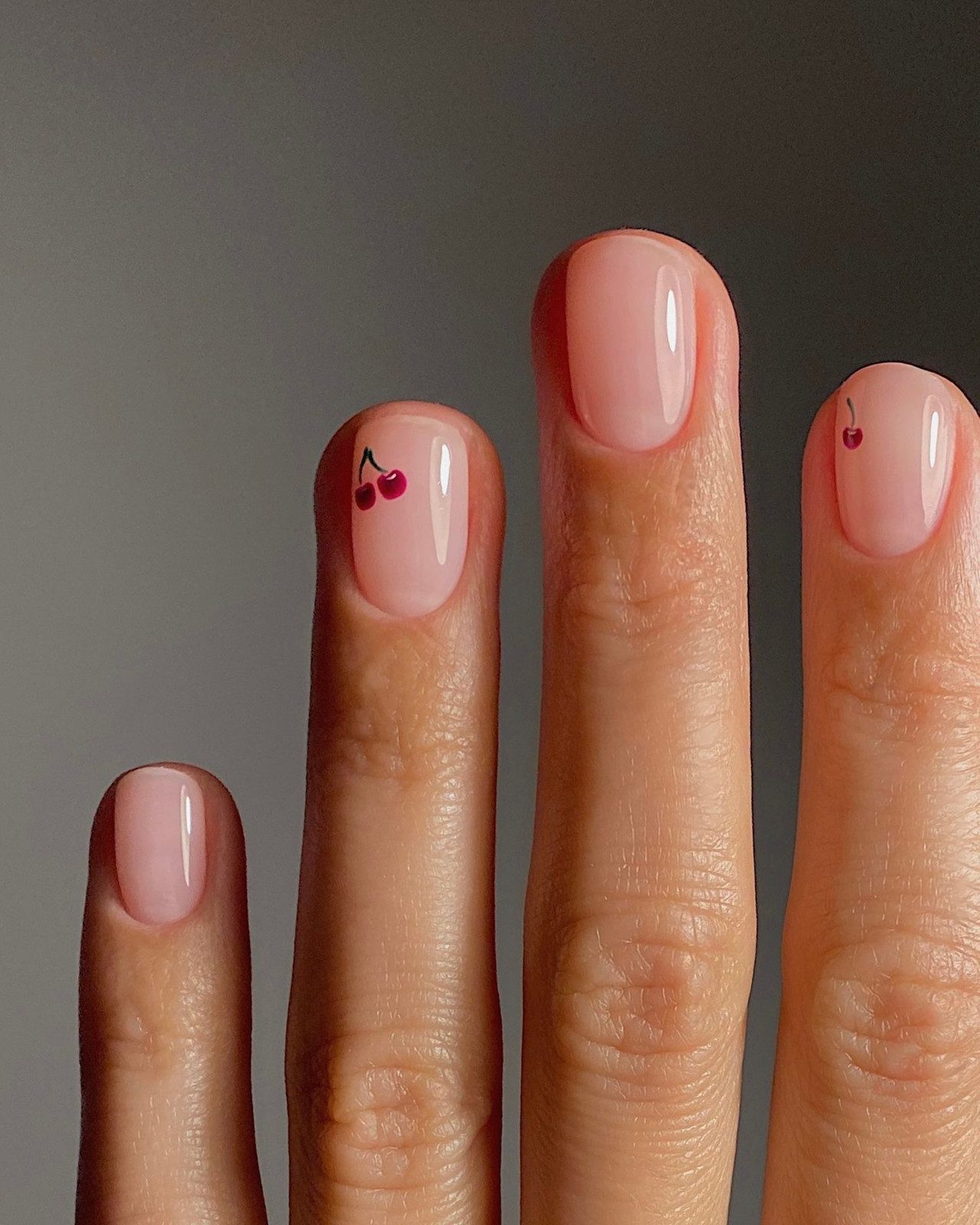 Nude Pink With Tiny Red Cherry Accents Nude Pink With Tiny Red Cherry Accents — Nails 2027 for Everyday