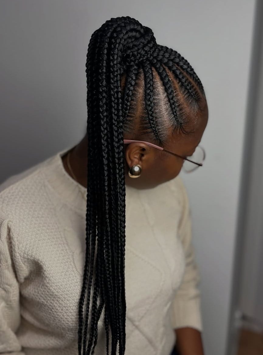 High Ponytail With Straight Back Cornrows High Ponytail With Straight Back Cornrows — 8 Cornrows 2027