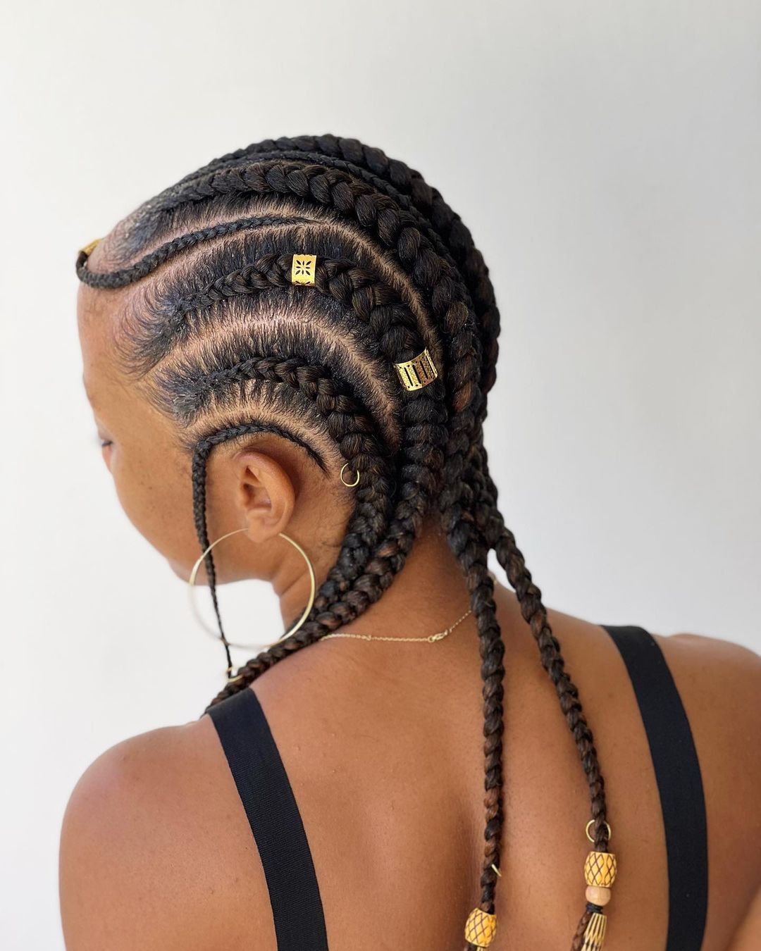 Mid-Back Cornrows With Gold Bead Accents Mid-Back Cornrows With Gold Bead Accents — 8 Cornrows 2027